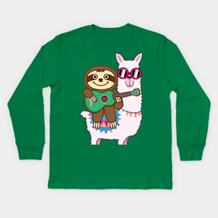 Sloth Llama Ukulele Kids Long Sleeve T-Shirt